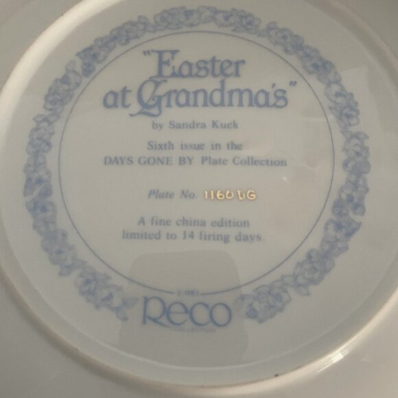 Vintage 1985 Reco “Easter at Grandma’s” Collector Plate by Sandra Kuck – Days Go - Picture 2 of 2